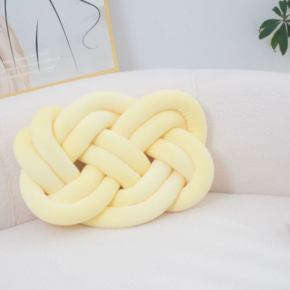 Yellow Knot Throw Pillow – Soft Plush Decorative Cushion for Sofa, Bed, Nursery or Kids Room (17.7 x 13.7 inches)