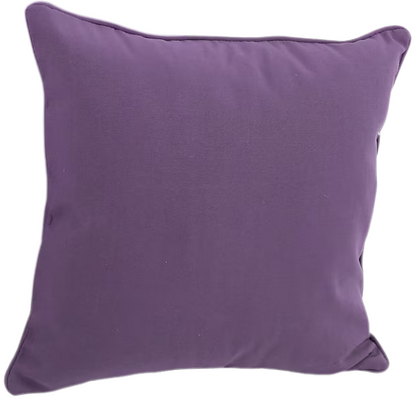Set of two purple square throw pillows with corded edges and hidden zipper, ideal for modern or eclectic indoor décor

