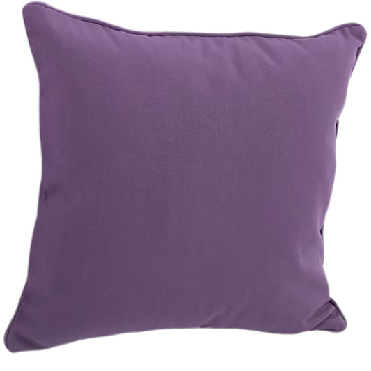 Set of two purple square throw pillows with corded edges and hidden zipper, ideal for modern or eclectic indoor décor


