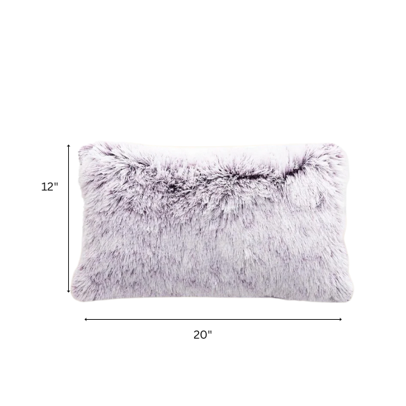Set of two purple and white ombré faux fur throw pillows with plush texture on a modern neutral-toned couch

