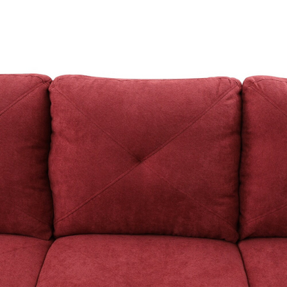 Red L-shaped sectional sofa with right-facing chaise and ottoman, microfiber upholstery and light gray wooden legs