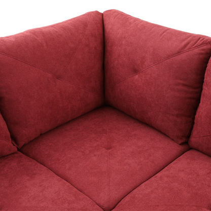 Red L-shaped sectional sofa with right-facing chaise and ottoman, microfiber upholstery and light gray wooden legs