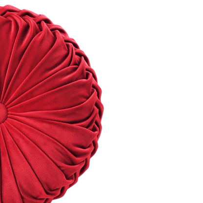 Set of 2 red pleated velvet round throw pillows with button tufted center – 14.5 inch pumpkin-style decorative cushions for sofa, bed, or reading nook


