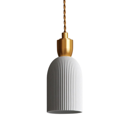 Modern retro pleated ceramic and brass cocoon pendant light, adjustable with E14 base