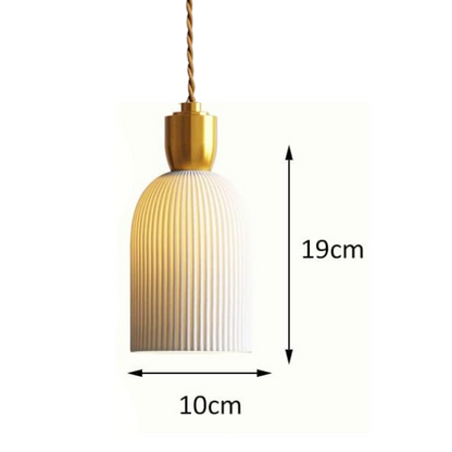 Modern retro pleated ceramic and brass cocoon pendant light, adjustable with E14 base.