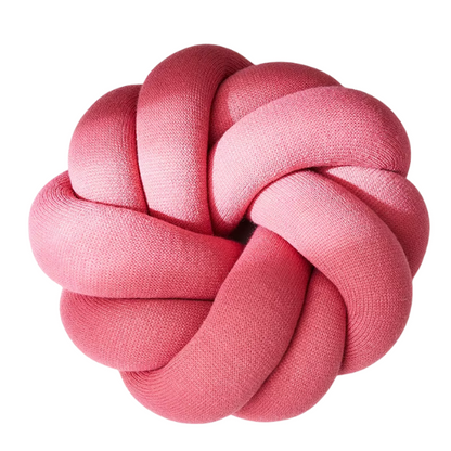 Rosy pink handmade cotton knot throw pillow, round design, 30 cm diameter – soft plush decorative cushion for sofa, bed, chair, or car