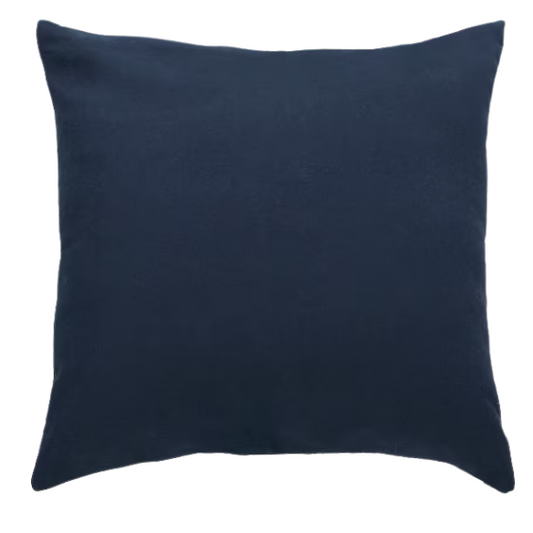 Set of 2 royal blue square throw pillows with corded edges and hidden zipper closure, made of soft cotton-blend twill fabric, perfect for modern and transitional home décor.