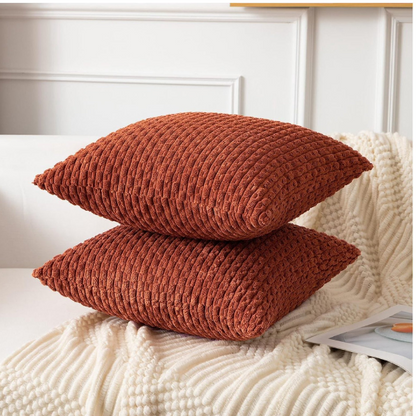 Rust Striped Corduroy Throw Pillow Cover – Modern and Boho Design, Zipper Closure, Durable Polyester Fabric