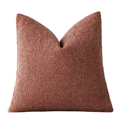 Rustic burnt orange boucle throw pillow cover with soft loop texture, 18x18 inches – cozy modern accent for sofa, bed, or armchair