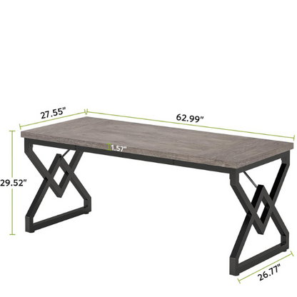 Rustic grey modern executive desk with spacious workspace and geometric metal legs.