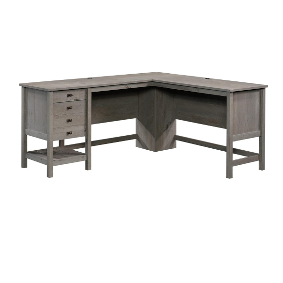 Rustic Grey Oak L-Shaped Executive Desk with Storage and Cable Management