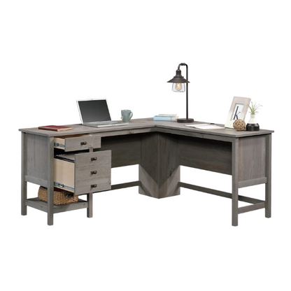 Rustic Grey Oak L-Shaped Executive Desk with Storage and Cable Management