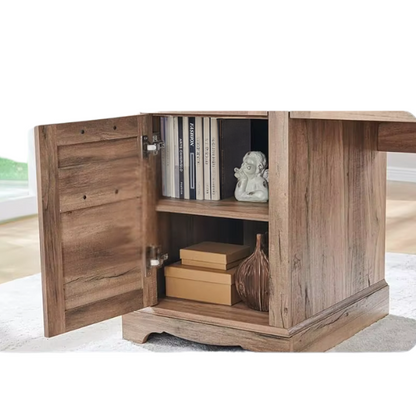 Rustic Natural Oak Executive Desk with File Drawers and Keyboard Tray