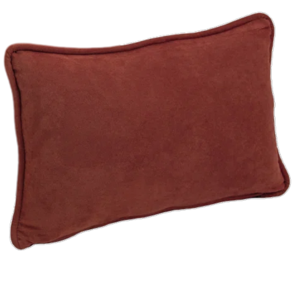 Rusty red microsuede lumbar throw pillow set of 2 with piped edges – decorative rectangular cushions for sofa, bed, or reading chair