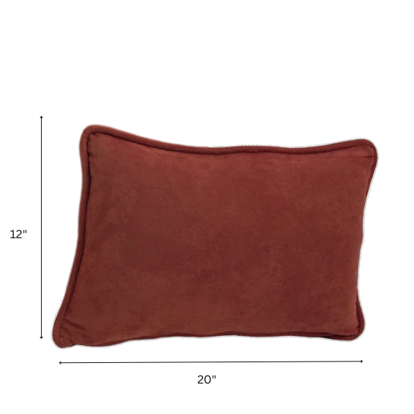 Rusty red microsuede lumbar throw pillow set of 2 with piped edges – decorative rectangular cushions for sofa, bed, or reading chair