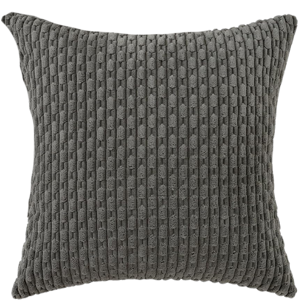 Dark Grey Striped Corduroy Throw Pillow Cover – Modern Boho Style, Zipper Closure, Durable Polyester, Machine Washable
