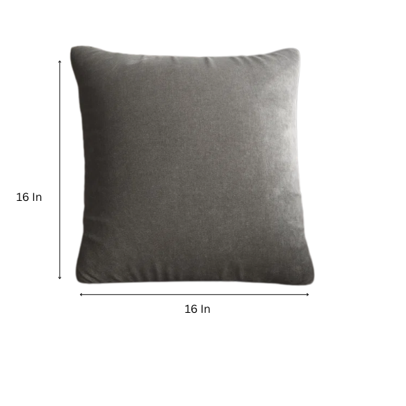 Silver crushed velvet throw pillow, 16x16 square with soft, reversible fabric and hidden zipper, styled on a modern sofa for a sleek, elegant look.

