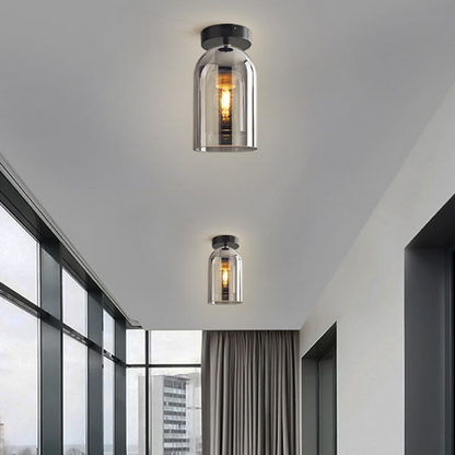 Smoke Gray Industrial Ceiling Light – Modern Glass and Metal Pendant Fixture