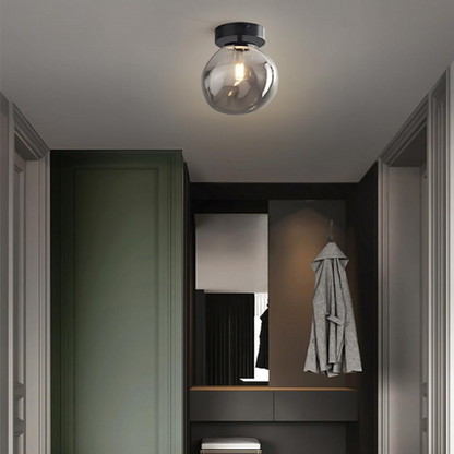 Smoky Grey Brass Glass Ceiling Light – Modern Industrial Pendant Fixture for Home Decor