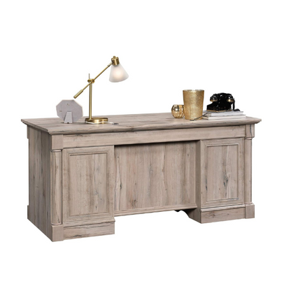 Split Oak Executive Desk with Storage and Keyboard Tray