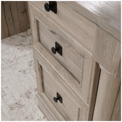 Split Oak Executive Desk with Storage and Keyboard Tray