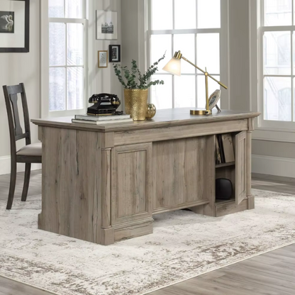 Split Oak Executive Desk with Storage and Keyboard Tray
