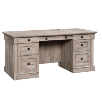 Split Oak Executive Desk with Storage and Keyboard Tray