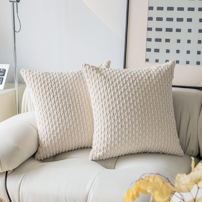 Striped Corduroy Throw Pillow Cover in Cream – Modern and Boho Style, Zipper Closure, Available in Multiple Sizes