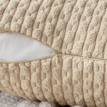 Tan Striped Corduroy Throw Pillow Cover – Modern Boho Style, Zipper Closure, Soft Polyester, Machine Washable