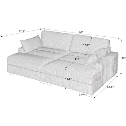 Taupe corduroy convertible sleeper sofa with adjustable headrest, twin bed functionality, and mid-century wood legs