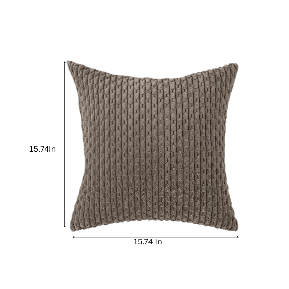 Taupe striped corduroy throw pillow cover with zipper closure, ideal for modern and boho home décor.