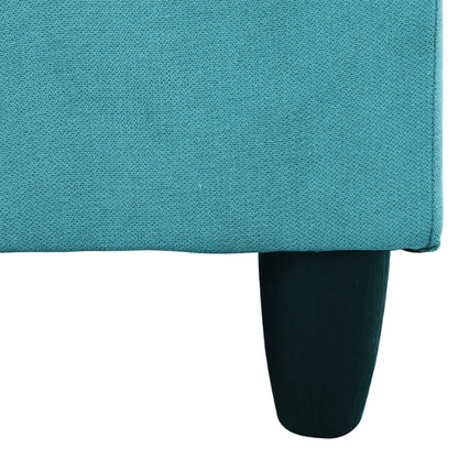 Teal L-shaped sectional sofa with right-facing chaise and ottoman, microfiber upholstery and light gray wooden legs