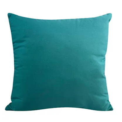 Set of two teal square throw pillows with piped edges and hidden zipper, perfect for modern or transitional home décor


