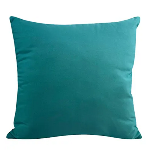 Set of two teal square throw pillows with piped edges and hidden zipper, perfect for modern or transitional home décor

