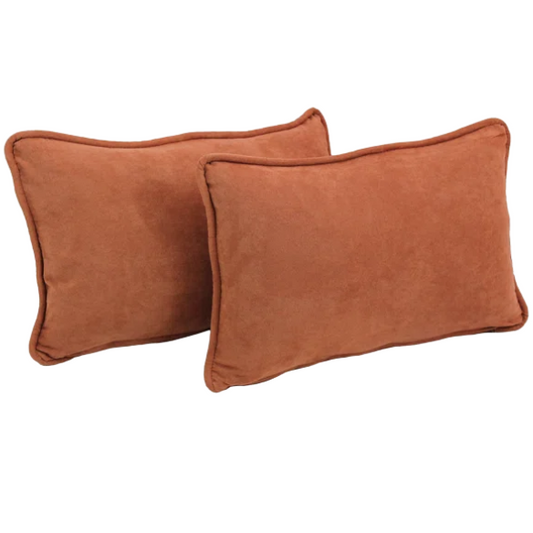 Terracotta microsuede lumbar throw pillow set of 2 with piped edges – decorative rectangular cushions for bed, sofa, or lounge area