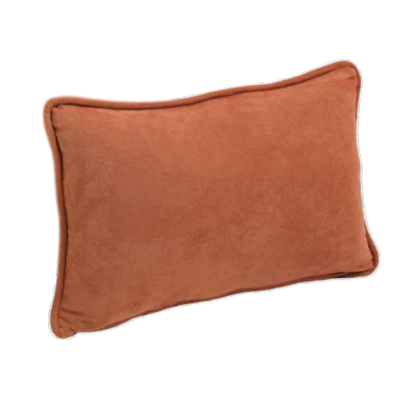 Terracotta microsuede lumbar throw pillow set of 2 with piped edges – decorative rectangular cushions for bed, sofa, or lounge area