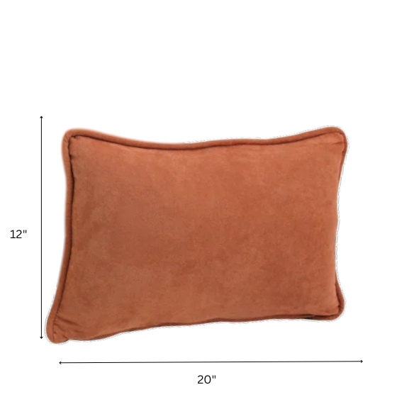 Terracotta microsuede lumbar throw pillow set of 2 with piped edges – decorative rectangular cushions for bed, sofa, or lounge area