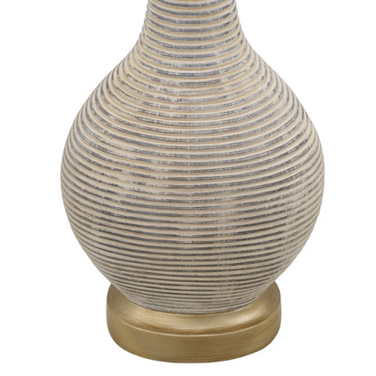 Set of two 24.5-inch Washed Beige and Gold Farmhouse Table Lamps with White Linen Drum Shades