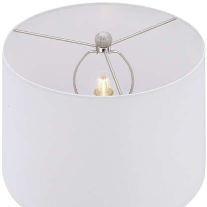 Set of two 24.5-inch Washed Beige and Gold Farmhouse Table Lamps with White Linen Drum Shades