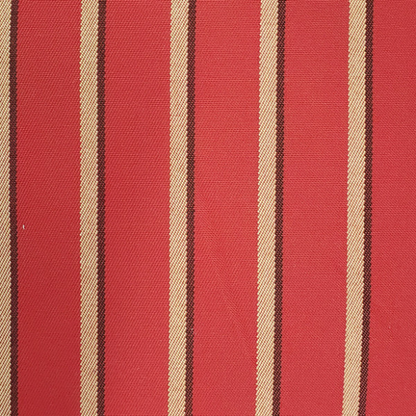 Weather-resistant striped accent pillow in red, tan, and black – durable, reversible, and mildew-resistant with overstuffed polyester fill, perfect for patio, deck, or living room décor.

