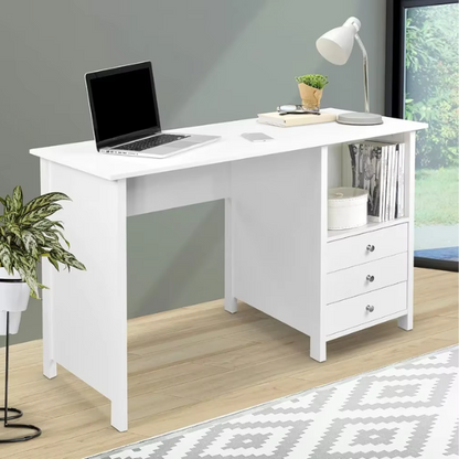 White Modern Computer Desk with 3 Drawers for Office, Gaming & Study