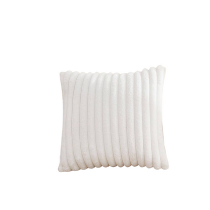 Soft white striped throw pillow cover with faux wool front and velvet back, 16x16 size.