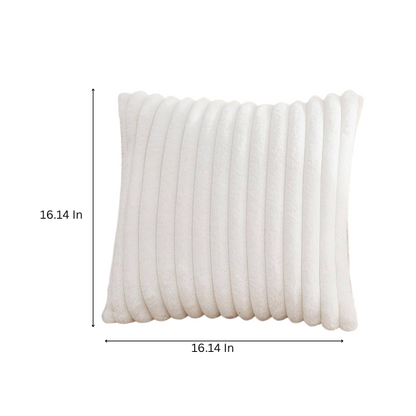 Soft white striped throw pillow cover with faux wool front and velvet back, 16x16 size.