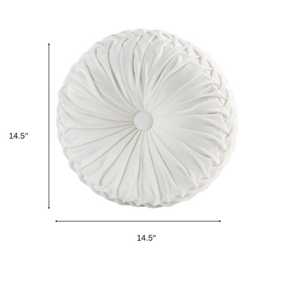 Set of 2 white pleated velvet round throw pillows with button tufted center – 14.5 inch pumpkin-style decorative cushions for sofa, bed, or cozy nook

