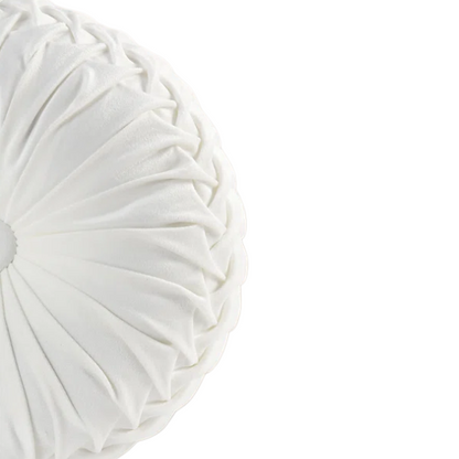 Set of 2 white pleated velvet round throw pillows with button tufted center – 14.5 inch pumpkin-style decorative cushions for sofa, bed, or cozy nook

