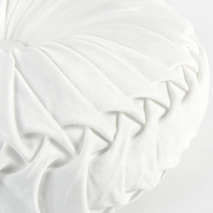 Set of 2 white pleated velvet round throw pillows with button tufted center – 14.5 inch pumpkin-style decorative cushions for sofa, bed, or cozy nook

