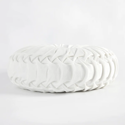 Set of 2 white pleated velvet round throw pillows with button tufted center – 14.5 inch pumpkin-style decorative cushions for sofa, bed, or cozy nook

