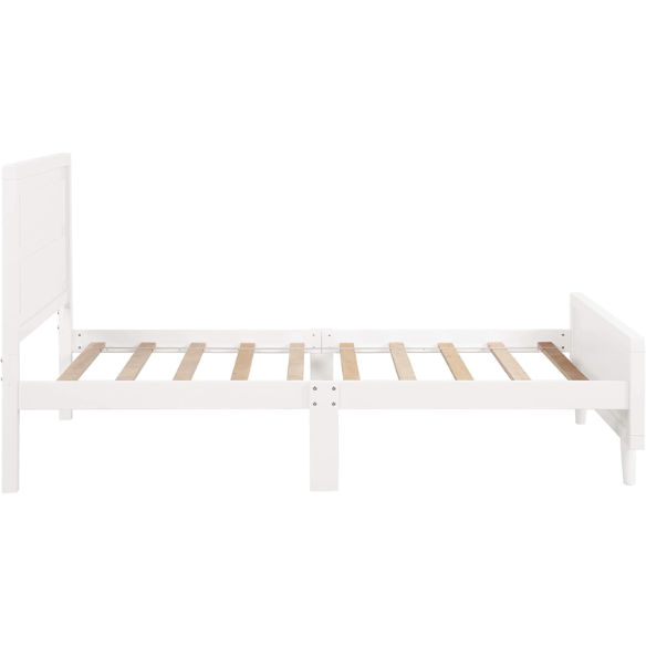 White twin-size wooden sleigh bed frame with headboard, modern painted finish, and underbed storage – ideal for kids’ rooms, guest spaces, or dorms

