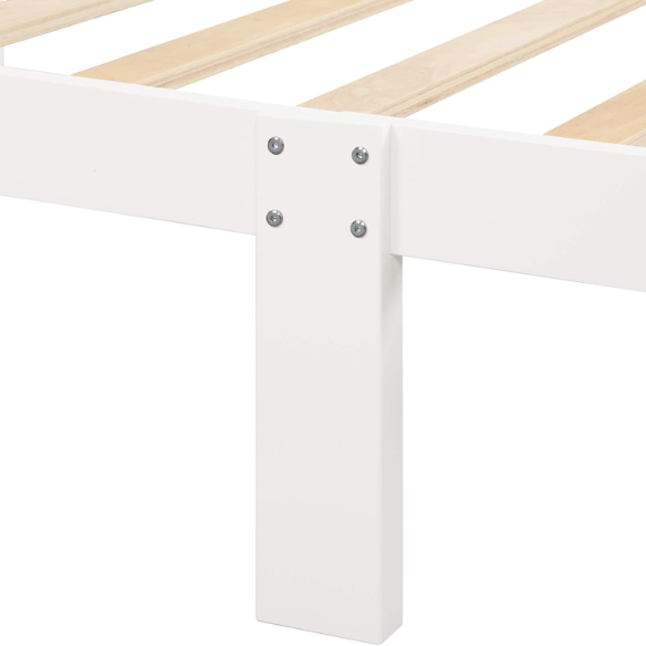 White twin-size wooden sleigh bed frame with headboard, modern painted finish, and underbed storage – ideal for kids’ rooms, guest spaces, or dorms

