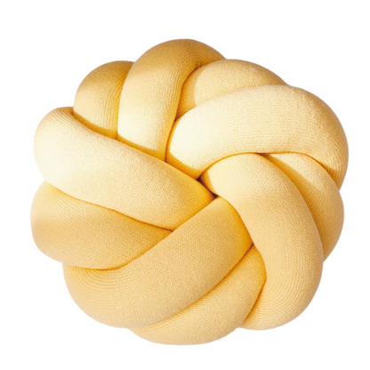 Yellow handmade cotton knot throw pillow, round design, 30 cm diameter – soft plush decorative cushion for sofa, bed, chair, or car